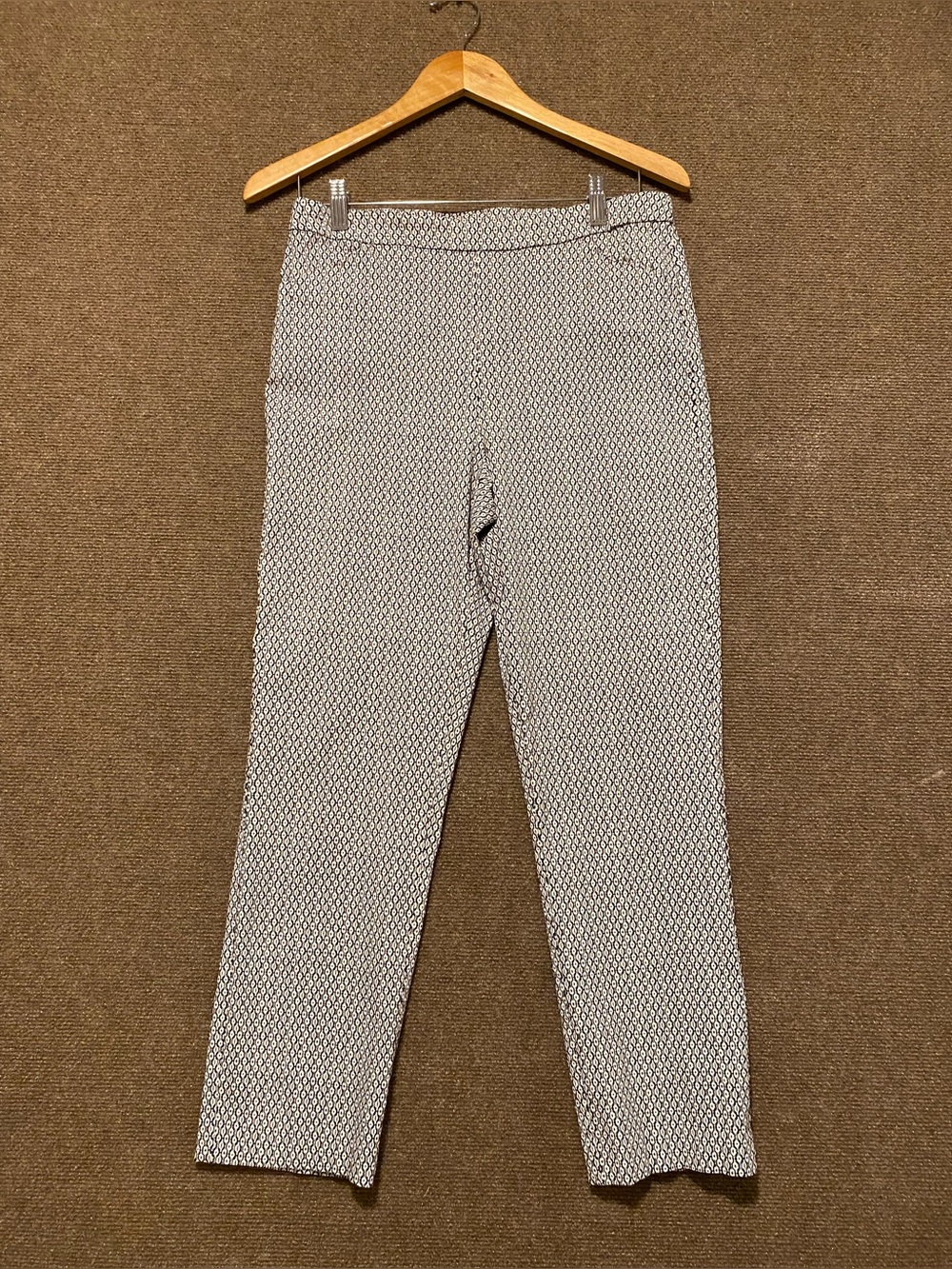 Tribal Pants Womenโs Size 12 Straight Leg Navy & White Geometric Stretch